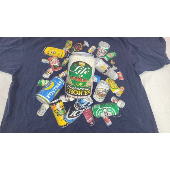Vintage 1996 XL Gildan Beer Can Graphic T-Shirt "Important Choices" Navy Blue - Picture 6 of 12